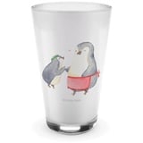 Mr. & Mrs. Panda Glas Pinguin mit Kind - Transparent - Geschenk, Mom, Latte Macchiato, Vate, Premium Glas, Edles Matt-Design