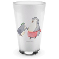 Mr. & Mrs. Panda Glas Pinguin mit Kind - Transparent - Geschenk, Mom, Latte Macchiato, Vate, Premium Glas, Hitzebeständig