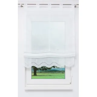 Raffrollo / Raffgardine mit Schlaufen von LYSEL® - Cottage " (Bx H) 80cm * 140cm" weiß