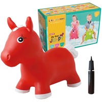 GERARDO'S Toys Hüpftier Rot Pferd - Hüpftiere ab 2 Jahr und ab 3 Jahre - Hüpftier Kinder - Aufblasbare Tiere Spielzeug Draussen oder Drinnen für Kleinkinder ab 12 Monaten - Inklusive Luftpumpe