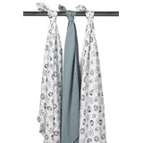 Meyco 451019 Mull/Musselin Pucktücher 3er Set, 120x120cm Animal/Uni, Stone Green-Weiss