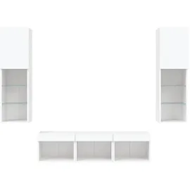 vidaXL 5-tlg. Wohnwand mit LED-Beleuchtung Weiß Holzwerkstoff