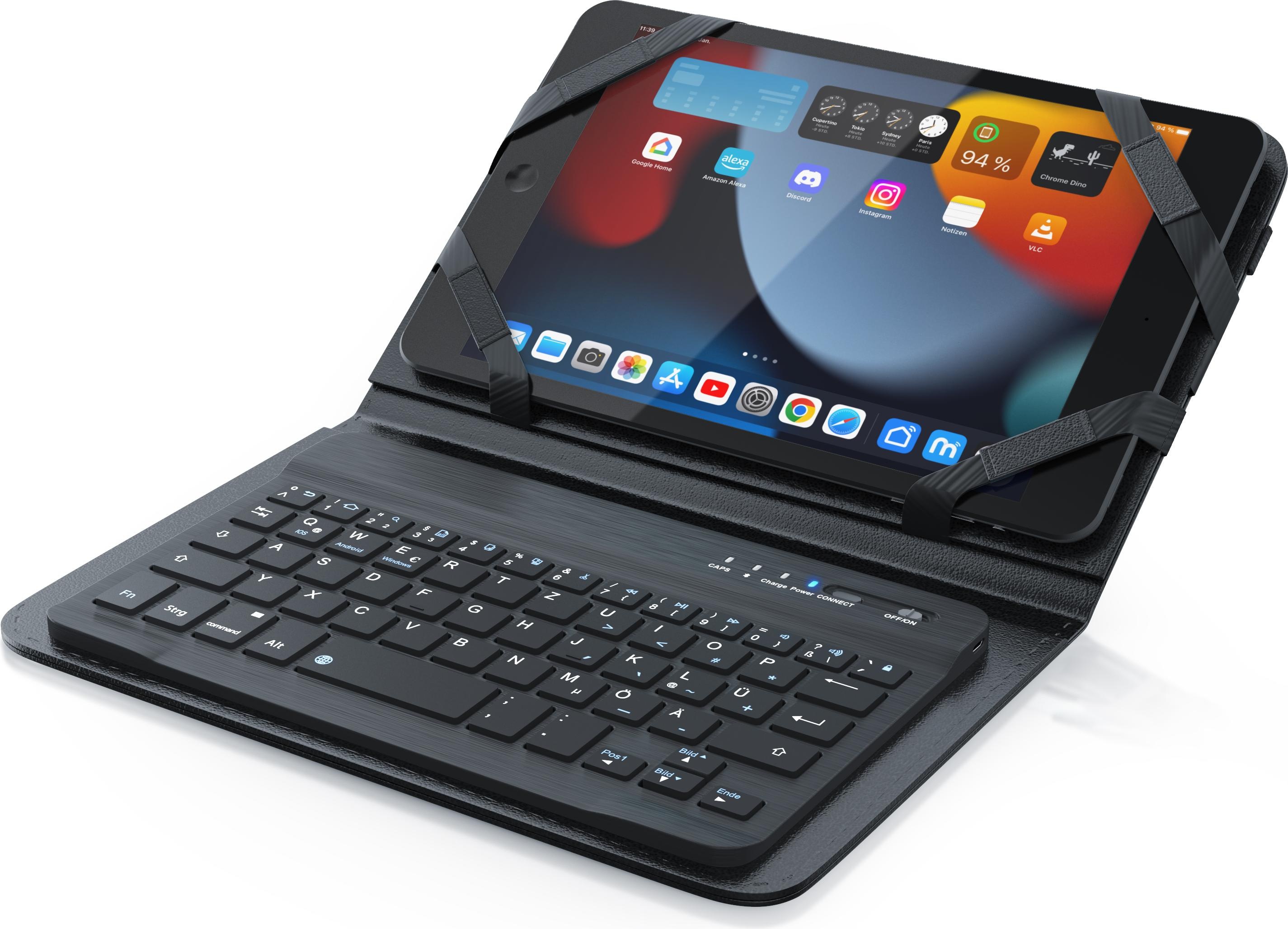 Aplic Tablet Tastatur, Bluetooth, Kunstledercase für 7-8" Tablets, flaches & kompaktes Format (DE, 7 - 8" Tablets), Tablet Tastatur, Schwarz