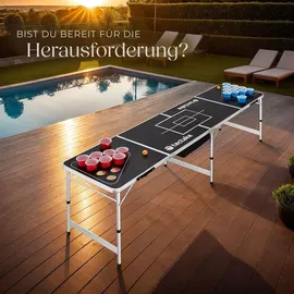 Tectake tectake® Bierpong-Tisch, aus Aluminium mit Eisfach, bodenschonende Kunststofffüße, inklusive 100 Bechern und 6 Bällen