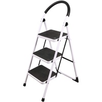REDCAMP Klappbare Trittleiter mit 3 Stufen, stabile robuste robuste Trittleiter mit Handläufen, weiße breite Leiter Tritthocker