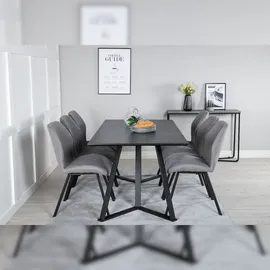 VCM MarinaBLBL Essgruppe Esstisch schwarz und 6 Gemma Esszimmerstühle grau.