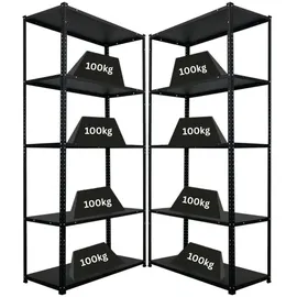 Proregal Mega Deal 2x Schraubregal Haldor HxBxT 180x90x40cm Fachlast 100 kg Schwarz