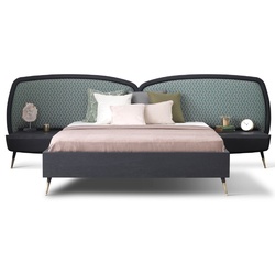 Casa Padrino Luxus Schlafzimmer Set Grün / Schwarz / Antik Messing - 1 Doppelbett mit Kopfteil & 2 Nachtkommoden - Luxus Schlafzimmer Möbel - Luxus Schlafzimmer Einrichtung