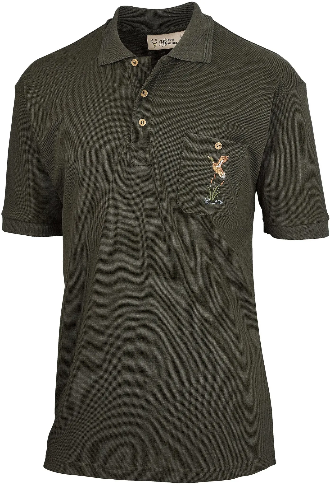 Hubertus Herren-Poloshirt Fliegende Enten, oliv, XL