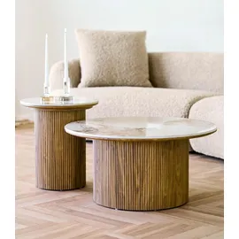 House Nordic Beistelltisch ATHENS, Ø 45 cm - Braun Creme MDF - Keramik