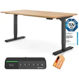 Ergotopia Desktopia Pro X Elektrisch höhenverstellbarer Schreibtisch, Ergonomischer Stehtisch für Büro oder Home Office (Eiche Echtholz, Gestell Schwarz, 180 x 80 cm)