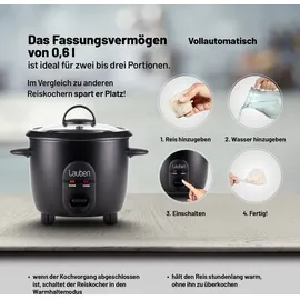 Lauben LBNRC600BC, Dampfgarer + Reiskocher, Schwarz