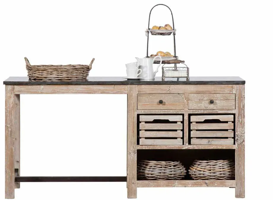 Küchen Arbeitstisch aus Pinie Recyclingholz Landhaus rustikal