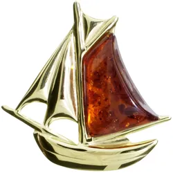 Brosche OSTSEE-SCHMUCK "Ostsee-Schmuck Brosche Schiff Brosche Schiff", gelb, Broschen, Damen, Silber 925 (Sterlingsilber)