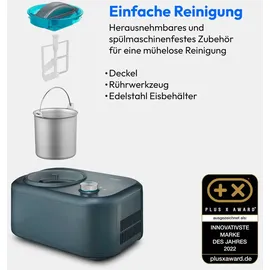 Medion Eismaschine mit Kompressor (selbstkühlend, geeignet für die Zubereitung von Eiscreme, Frozen Yoghurt & Sorbet, 1 L, 1 bowls, Blue, 60 min, Aluminium