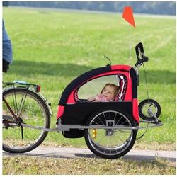 vidaXL Kinderfahrzeug-Anhänger 2-in-1 Kinderfahrradanhänger & Kinderwagen Schwarz und Rot