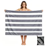 Mikrofaser Handtuch,Strandtuch XXL Microfaser Badetuch Groß 90x160CM,Schnelltrocknend Handtuch Streifen Grau,Stranddecke Badetuch Strand,Beach Towel Strandtücher strandhandtuch mit Aufbewahrungstasche