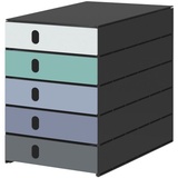 styro Schubladenbox styroval pro Emotions Gletscher, weiß, grün, blau, grau 14-8000.GL, DIN C4 mit 5 Schubladen