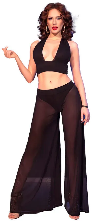 CHILIROSE - CR 4857 SCHWARZES TOP- UND HOSENSET, GRÖSSE S - L