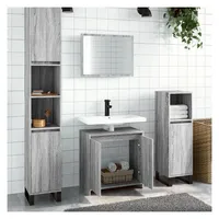 vidaXL Badmöbel-Set Grau Sonoma 2-tlg. Holzwerkstoff