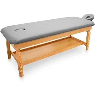 QUIRUMED Easy Fixed Massagetisch aus Holz, silberfarben, Massagebett, Kunstleder, höhenverstellbar, abnehmbarer Kopf, Armlehnentablett, hochdichte Polsterung, bis zu 220 kg