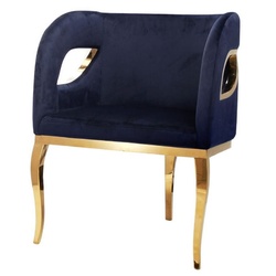 Casa Padrino Luxus Samt Sessel Blau / Gold 78 x 55 x H. 59 cm - Wohnzimmer Sessel - Hotel Sessel - Wohnzimmer Möbel - Luxus Möbel - Wohnzimmer Einrichtung - Luxus Einrichtung - Möbel Luxus