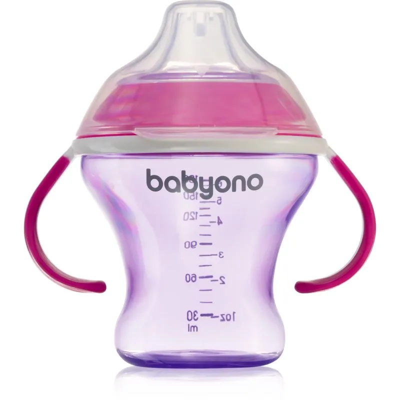BabyOno Take Care Non-spill Cup with Soft Spout Trainingsbecher mit Griffen Purple 3 m+ 180 ml