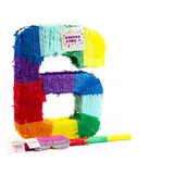 Trendario Zahl 6 Pinata Set, Pinjatta + Stab + Augenmaske, Ideal zum Befüllen mit Süßigkeiten und Geschenken - Piñata für Kindergeburtstag Spiel, Geschenkidee, Party, Hochzeit
