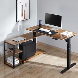 Ergo Office Höhenverstellbarer elektrischer Schreibtisch , max. Höhe 121cm, max. 70 kg, mit Tischplatte, rustikal braun, ER-450 - Braun/Schwarz