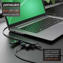 Primewire aktiver 4 Port USB 3.2 Gen1 Hub, Verteiler mit Netzteil, leicht, hohe Transportabilität, USB-Adapter