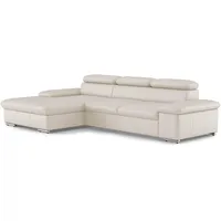 CAVADORE Echtleder-Eckcouch Valerie mit XL-Longchair / Ecksofa mit Kopfteilverstellung, großem Longchair + Metallfüßen / 286 x 73 x 174 / Leder Weiß