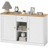 HOMCOM Sideboard Aufbewahrungsschrank mit Schublade, 2 Türen, 2 Offenen Ablagen, Beistellschrank für Küche, Wohnzimmer, 120 x 35 x 75,2 cm Weiß   Aosom