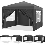 COBIZI Pavillon 3x3 Wasserdicht Stabil Winterfest Faltpavillon 3x3 Faltbar Zelt Gartenpavillon mit 4 Seitenteilen, Pop up Pavillion Klappbar 3x3m für Camping, Strand, Familientreffen (Schwarz)