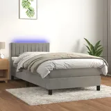 Festnight Boxspringbett 90 x 200 mit matratze und Led Bett 90 x 200 mit matratze und lattenrost Polsterbet 90 x 200 Bett mit LED Beleuchtung & kopfteil -Hellgrau-90 x 200 cm