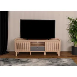 MCW TV-Rack MCW-M48, Lowboard TV-Schrank, Schiebetür 56x150x40cm ~ beige, Schublade grau