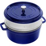 Staub Cocotte 26 cm rund dunkelblau mit Dämpfeinsatz