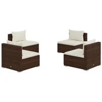 vidaXL 4-tlg. Garten-Lounge-Set mit Auflagen Poly Rattan Braun