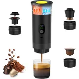 Bostar Tragbare Espressomaschine 3 in 1 mit digitaler Temperaturanzeige, Elektrische Kaffeemaschine Espresso Maker für Camping Reise, Kompatibel mit Klein/Groß Kapseln Gemahlen, Metallic-Schwarz