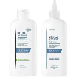 Ducray Kelual Squanorm Kopfhaut-Tonikum + Ducray Kelual Squanorm Shampoo Fettige Schuppen