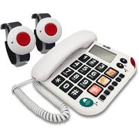 G-TELWARE MAXCOM KXT481SOS 2023-2024er Modell Haus Notruf Seniorentelefon mit Funk-SOS-Sender, Festnetztelefon - 2 Armbandsender, Carbonschwarz, Standard