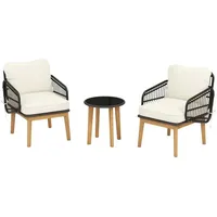 KOMFOTTEU Balkonset, (Set, 3-tlg), Polyrattan Bistrotisch mit Glasplatte schwarz