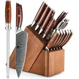luxuskollektion Damaskus Küchenmesser Set 15-tlg. Braun