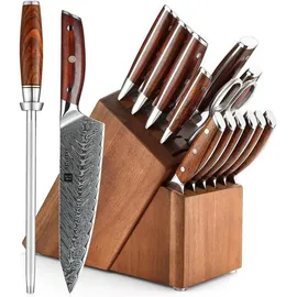 luxuskollektion Damaskus Küchenmesser Set 15-tlg. Braun
