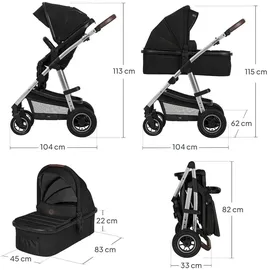 lionelo - 3-in-1 Kombikinderwagen Amber Schwarz/Silber - Schwarz