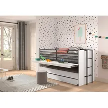 Vipack Halbhochbett SAM 90 x 200 cm Eiche Melamin Dekor weiß schwarz