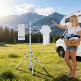 Wiltec Mobile Wäschespinne Wäscheständer Alu Höhe 155cm Wohnwagen Camping Klappbar Reise