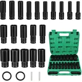 Gueenky 20 Stück Schlagschrauber Nüsse set, 1/2 Zoll Sechskant Stecknuss Schlagschrauber 8-32 mm Schlagnuss Satz, Steckschlüsselsatz für Autoreparaturen Reifenwechsel