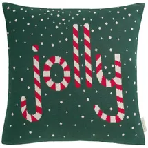 Tom Tailor Weihnachtskissen grün – Kissenbezug Weihnachten – Jolly Zuckerstangenmotiv – 100% Baumwolle – Strickoptik – Deko Kissenhülle 45x45 kuschelig, weich, für Sofa & als Geschenkidee