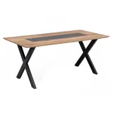 Designer Esstisch aus Wildeiche Massivholz und Metall Granitstein Furnier