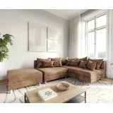 DeLife Ecksofa Clovis Braun Antik Optik Modular Hocker Ottomane Rechts - Braun